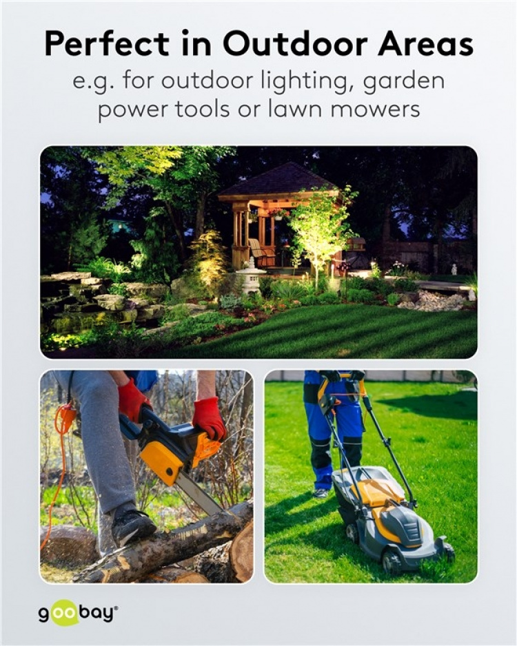 Goobay Strømkabel for utendørs bruk, 5 m, svart jordet hybridplugg (type E/F, CEE 7/7) > jordet stikkontakt (type F, CEE 7/3)