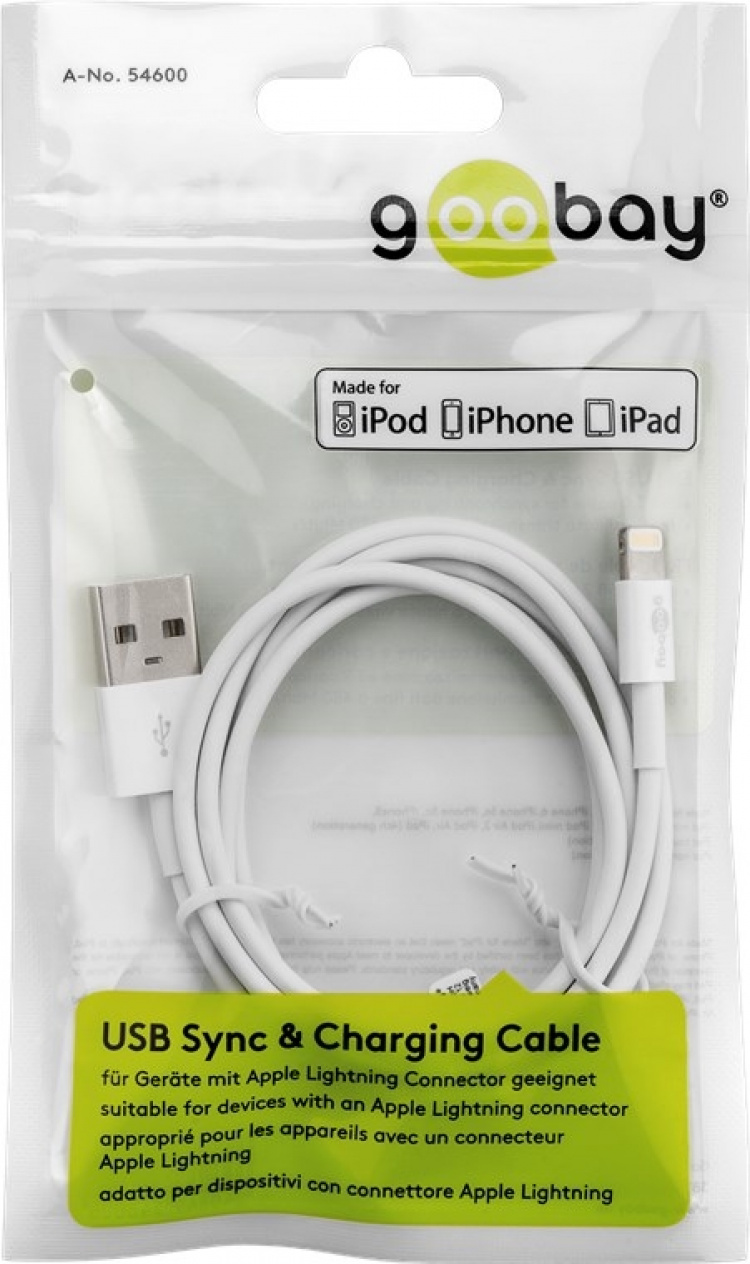 Goobay Lightning USB-kabel for lading og synkronisering, 3 m, hvit MFi-kabel for Apple iPhone/iPad