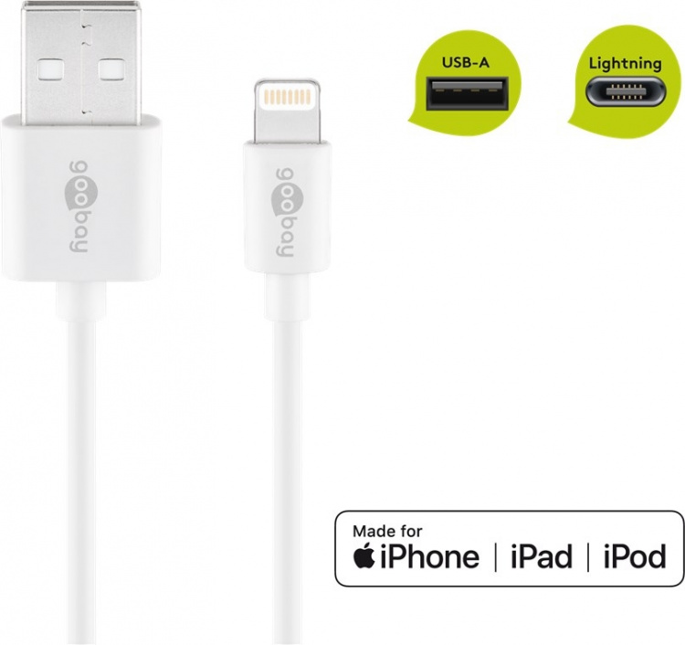 Goobay Lightning USB-kabel for lading og synkronisering, 3 m, hvit MFi-kabel for Apple iPhone/iPad