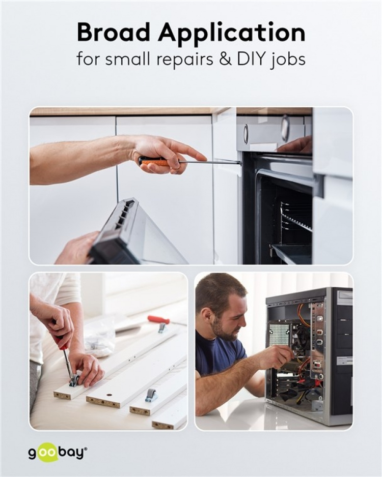 Goobay Presisjonsskrutrekkersett med 37 deler til alt skru-, monterings- og gjør-det-selv-arbeid