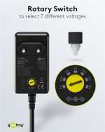 Goobay Universell strømforsyning 3 V - 12 V, maks. 3,6 W inkl. 11 adaptere: 7 DC-adaptere pluss USB-C™, USB-A, USB Mini-B, Micro-USB og rekkeklemme