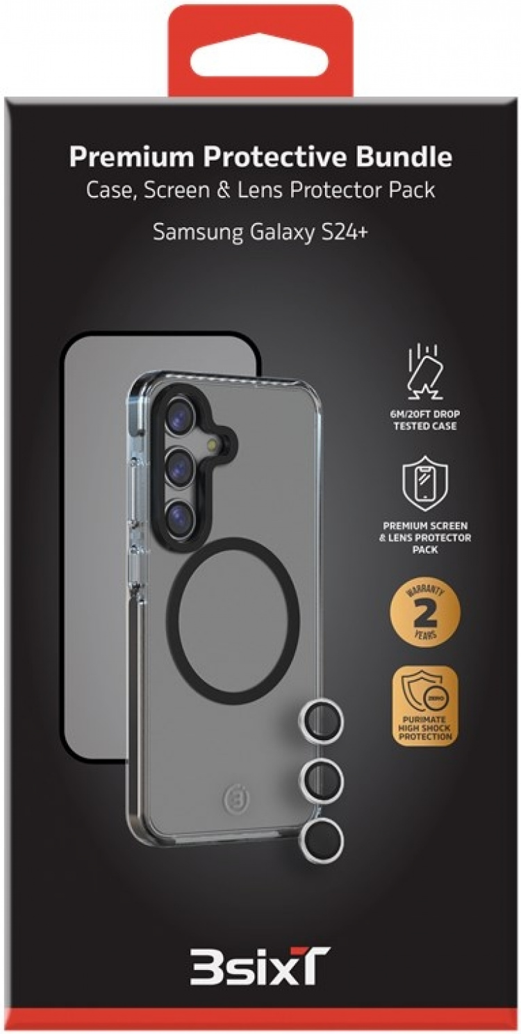 3SIXT 4in1 Protection Bundle mobilskall, skjermbeskytter, kamerabeskytter og stressfri applikator, kompatibel med Samsung Galaxy S24+, gjennomsiktig 3SIXT 4in1 Protection Bundle mobilskall, skjermbeskytter, kamerabeskytter og stressfri applikator, kompatibel med Samsung Galaxy S24+, gjennomsiktig