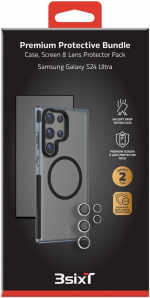 3SIXT 4in1 Protection Bundle mobilskall, skjermbeskytter, kamerabeskytter og stressfri applikator, kompatibel med Samsung Galaxy S24 Ultra, gjennomsiktig 3SIXT 4in1 Protection Bundle mobilskall, skjermbeskytter, kamerabeskytter og stressfri applikator, kompatibel med Samsung Galaxy S24 Ultra, gjennomsiktig