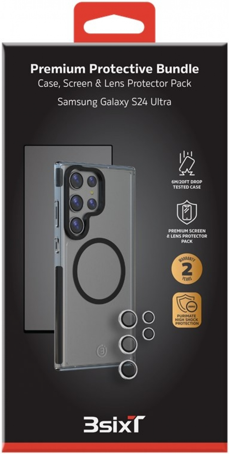 3SIXT 4in1 Protection Bundle mobilskall, skjermbeskytter, kamerabeskytter og stressfri applikator, kompatibel med Samsung Galaxy S24 Ultra, gjennomsiktig 3SIXT 4in1 Protection Bundle mobilskall, skjermbeskytter, kamerabeskytter og stressfri applikator, kompatibel med Samsung Galaxy S24 Ultra, gjennomsiktig