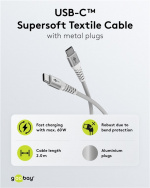 Goobay USB-C™ supermyk tekstilkabel med metallkontakter, 2 m, hvit Elegant og ekstra robust tilkoblingskabel for enheter med USB-C™-port