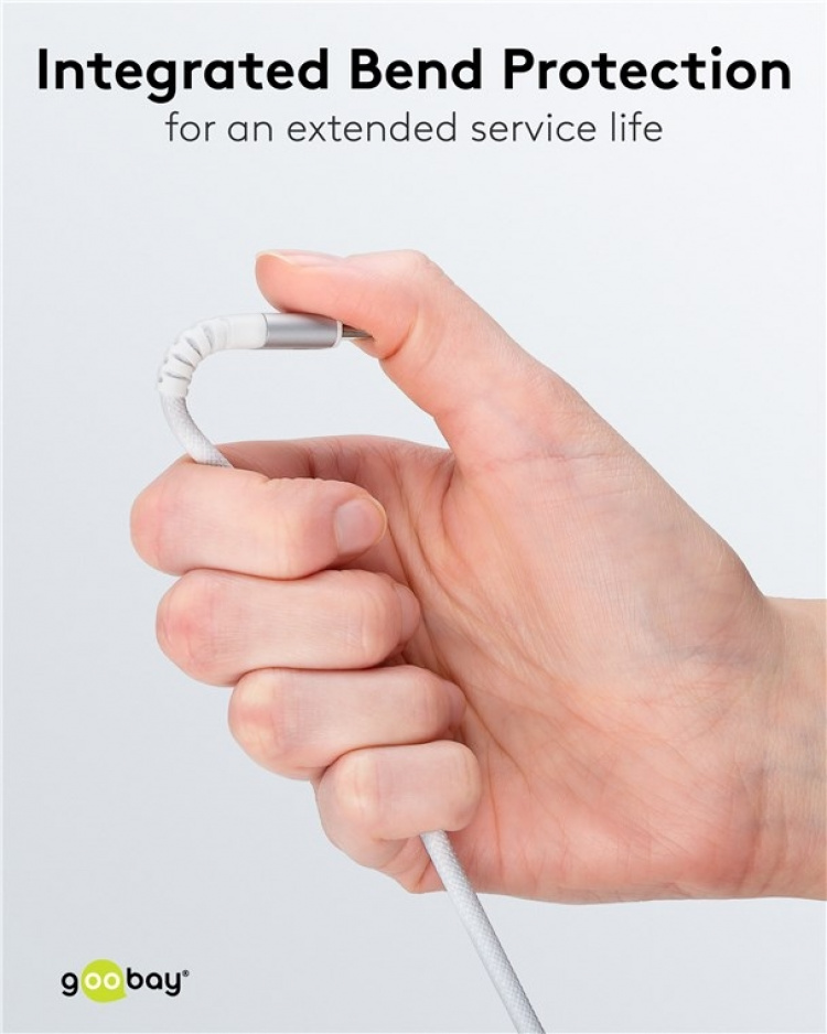 Goobay USB-C™ supermyk tekstilkabel med metallkontakter, 3 m, hvit Elegant og ekstra robust tilkoblingskabel for enheter med USB-C™-port