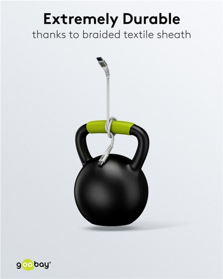 Goobay USB-C™ supermyk tekstilkabel med metallkontakter, 3 m, hvit Elegant og ekstra robust tilkoblingskabel for enheter med USB-C™-port