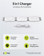 Goobay 3in1 trådløs lader, sammenleggbar, 15 W trådløs lading av opptil 3 enheter samtidig