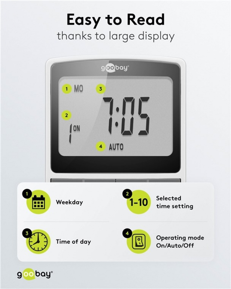Goobay Digitalt programmerbart tidsur med kontakt med jording (type F)