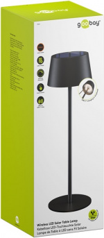 Goobay Trådløs solcelledrevet LED-bordlampe, svart med berøringskontroll, 150 lm, varmhvit (3000 K), trinnløst dimbar Goobay Trådløs solcelledrevet LED-bordlampe, svart med berøringskontroll, 150 lm, varmhvit (3000 K), trinnløst dimbar