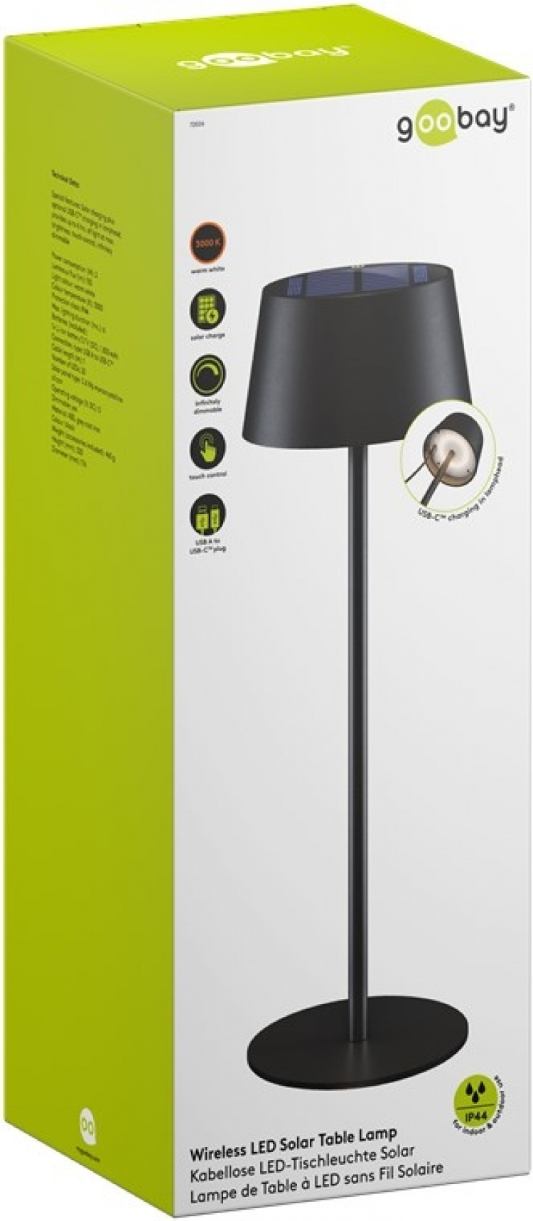 Goobay Trådløs solcelledrevet LED-bordlampe, svart med berøringskontroll, 150 lm, varmhvit (3000 K), trinnløst dimbar Goobay Trådløs solcelledrevet LED-bordlampe, svart med berøringskontroll, 150 lm, varmhvit (3000 K), trinnløst dimbar