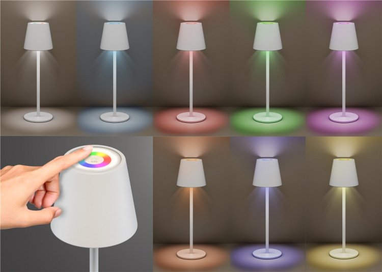 Goobay Trådløs LED-bordlampe RGBW, hvit med berøringskontroll, 150 lm, mange RGB-lysfarger og varmhvit (3000 K), trinnløst dimbar