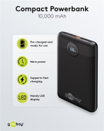 Goobay Powerbank compact 10.000 mAh praktisk og plassbesparende design med 10.000 mAh, ideell for reiser