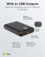 Goobay Powerbank compact 10.000 mAh praktisk og plassbesparende design med 10.000 mAh, ideell for reiser