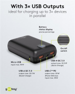 Goobay Powerbank 20.000 mAh ultrakompakt powerbank med Power Delivery og Quick Charge for hurtiglading