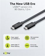 Goobay USB-C™-kabel, USB4™ versjon 2.0, 240 W, 80 Gbit/s, Power Delivery, 1,2 m USB-C™-kontakt > USB-C™-kontakt