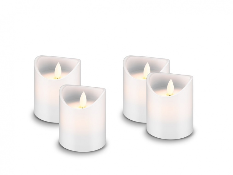 Goobay 4-pakning LED-lys av ekte voks, hvit, inkl. 12x AAA (LR03) med timerfunksjon og pendelveke, batteridrevet, varmhvit (2700 K)