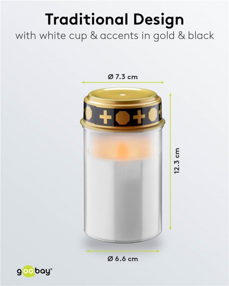 Goobay LED gravlys med timer, varmhvit (2400 K), batteridrevet (2x C/LR14), for innendørs og utendørs bruk (IP44)