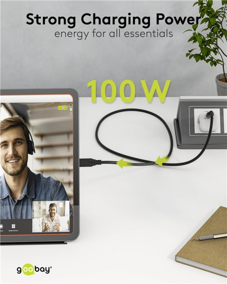 Goobay USB-C™-kabel, USB 3.2, 100 W, 10 Gbit/s, Power Delivery, 1,5 m USB-C™-kontakt > USB-C™-kontakt