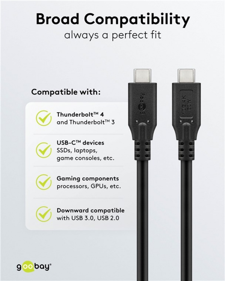 Goobay USB-C™-kabel, USB 3.2, 60 W, 10 Gbit/s, Power Delivery, 0,5 m USB-C™-kontakt > USB-C™-kontakt