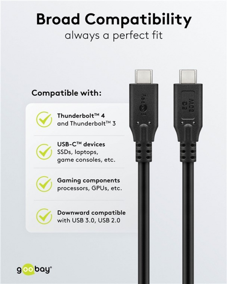Goobay USB-C™-kabel, USB 3.2, 60 W, 5 Gbit/s, Power Delivery, 2 m USB-C™-kontakt > USB-C™-kontakt