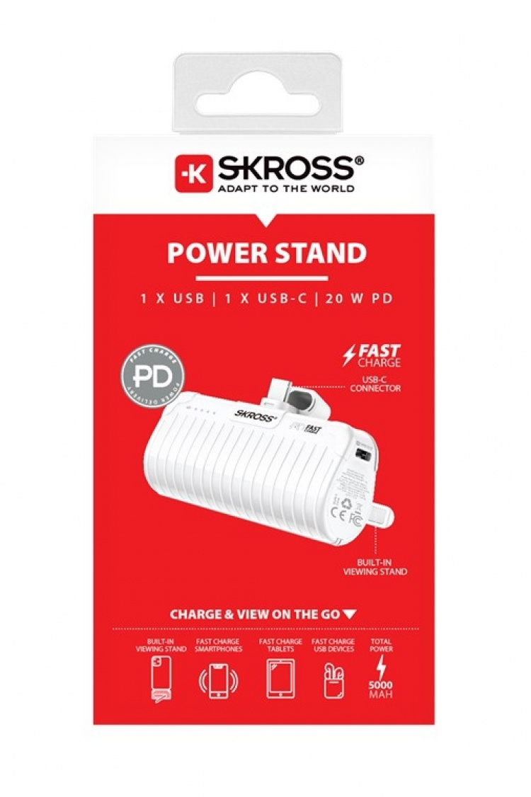 SKROSS Power Stand 18,5 W, 5000 mAh powerbank og smarttelefonstativ i ett