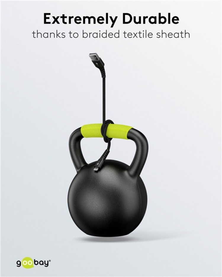 Goobay Lightning-USB-A supermyk tekstilkabel med metallkontakter, 1 m, svart MFi-sertifisert, elegant og ekstra robust lade- og synkroniseringskabel for Apple iPhone/iPad (svart)