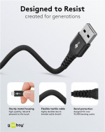 Goobay Lightning-USB-A supermyk tekstilkabel med metallkontakter, 3 m, svart MFi-sertifisert, elegant og ekstra robust lade- og synkroniseringskabel for Apple iPhone/iPad (svart)