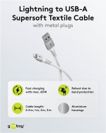 Goobay Lightning-USB-A supermyk tekstilkabel med metallkontakter, 1 m, hvit MFi-sertifisert, elegant og ekstra robust lade- og synkroniseringskabel for Apple iPhone/iPad (hvit)