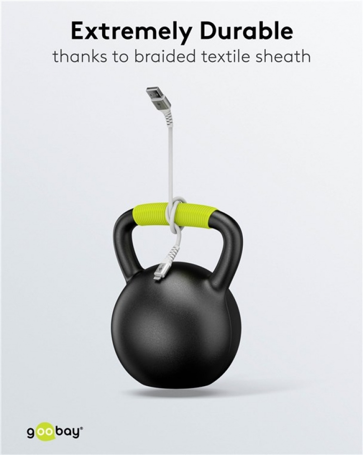 Goobay Lightning-USB-A supermyk tekstilkabel med metallkontakter, 1 m, hvit MFi-sertifisert, elegant og ekstra robust lade- og synkroniseringskabel for Apple iPhone/iPad (hvit)