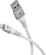 Goobay Lightning-USB-A supermyk tekstilkabel med metallkontakter, 2 m, hvit MFi-sertifisert, elegant og ekstra robust lade- og synkroniseringskabel for Apple iPhone/iPad (hvit)