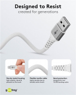 Goobay Lightning-USB-A supermyk tekstilkabel med metallkontakter, 2 m, hvit MFi-sertifisert, elegant og ekstra robust lade- og synkroniseringskabel for Apple iPhone/iPad (hvit)