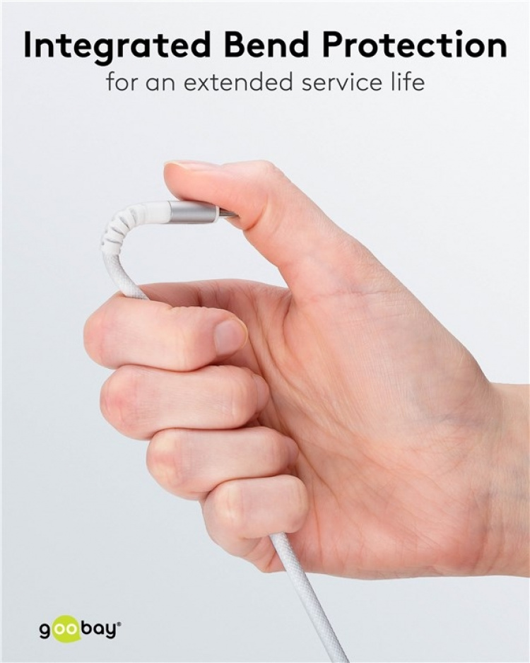 Goobay Lightning-USB-A supermyk tekstilkabel med metallkontakter, 3 m, hvit MFi-sertifisert, elegant og ekstra robust lade- og synkroniseringskabel for Apple iPhone/iPad (hvit)