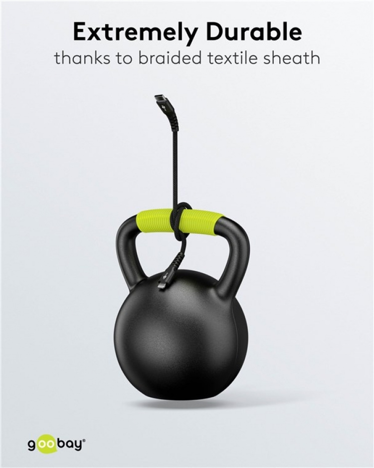 Goobay Lightning-USB-C™ supermyk tekstilkabel med metallkontakter, 0,5 m, svart MFi-sertifisert, elegant og ekstra robust lade- og synkroniseringskabel for Apple iPhone/iPad (svart)