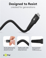 Goobay Lightning-USB-C™ supermyk tekstilkabel med metallkontakter, 2 m, svart MFi-sertifisert, elegant og ekstra robust lade- og synkroniseringskabel for Apple iPhone/iPad (svart)