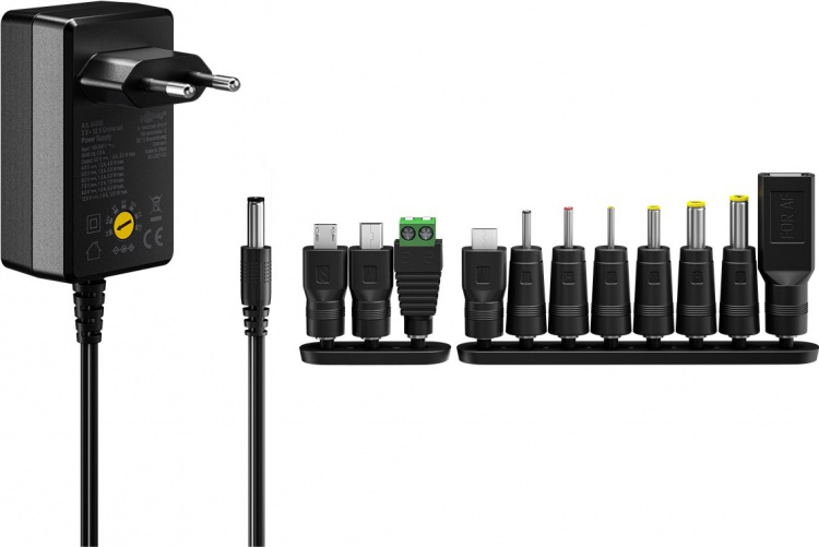 Goobay Universell strømforsyning 5 V - 15 V, maks. 36 W / 2,4 A) inkl. 11 adaptere: 7 DC-adaptere pluss USB-C™, USB-A, USB Mini-B, Micro-USB og rekkeklemme Goobay Universell strømforsyning 5 V - 15 V, maks. 36 W / 2,4 A) inkl. 11 adaptere: 7 DC-adaptere pluss USB-C™, USB-A, USB Mini-B, Micro-USB og rekkeklemme
