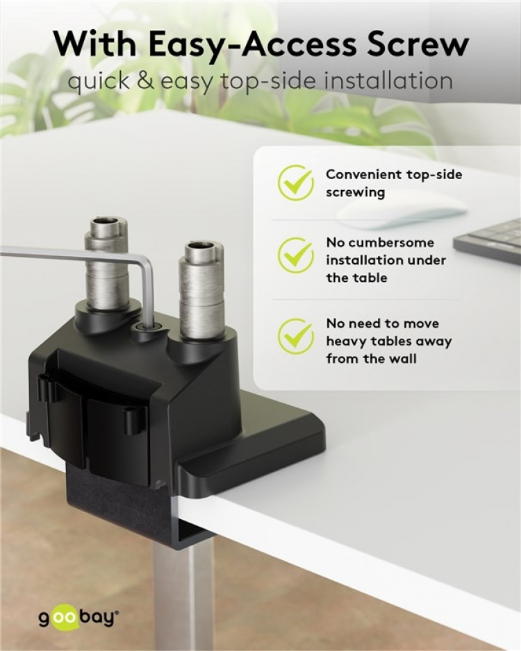 Goobay Dubbel skärmfäste med gasfjäder, svart för bildskärmar från 17 till 32 tum (43 - 81 cm), max. 9 kg per bildskärm, enkel snap-in-montering av armarna Goobay Dubbel skärmfäste med gasfjäder, svart för bildskärmar från 17 till 32 tum (43 - 81 cm), max. 9 kg per bildskärm, enkel snap-in-montering av armarna