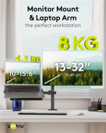 Goobay Skjermfeste med laptop-arm Flex, svart arbeidsstasjon for skjermer fra 13 til 32 tommer (33 - 81 cm) pluss en bærbar datamaskin, skjerm maks. 8 kg/laptop 4,5 kg Goobay Skjermfeste med laptop-arm Flex, svart arbeidsstasjon for skjermer fra 13 til 32 tommer (33 - 81 cm) pluss en bærbar datamaskin, skjerm maks. 8 kg/laptop 4,5 kg