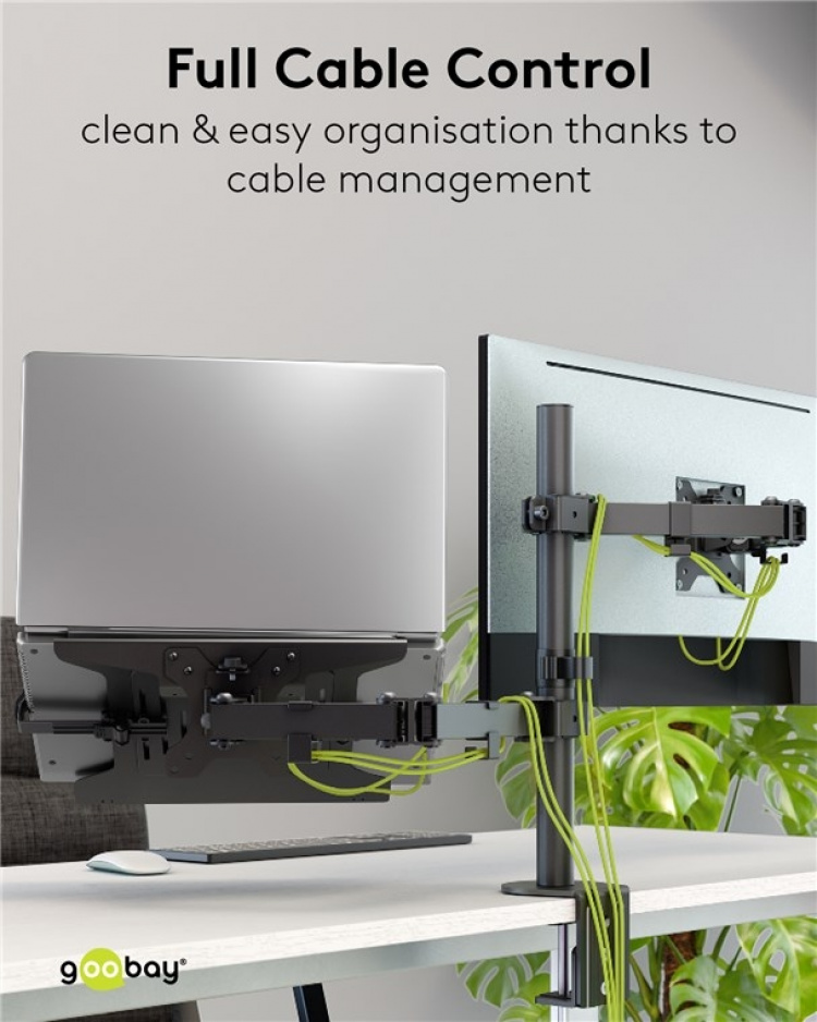 Goobay Skjermfeste med laptop-arm Flex, svart arbeidsstasjon for skjermer fra 13 til 32 tommer (33 - 81 cm) pluss en bærbar datamaskin, skjerm maks. 8 kg/laptop 4,5 kg Goobay Skjermfeste med laptop-arm Flex, svart arbeidsstasjon for skjermer fra 13 til 32 tommer (33 - 81 cm) pluss en bærbar datamaskin, skjerm maks. 8 kg/laptop 4,5 kg