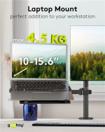 Goobay Laptop-feste for monitorarm, svart, for bærbare datamaskiner fra 10 til 15,6 tommer (25 - 40 cm), maks. 4,5 kg, for montering på en skjermbrakett Goobay Laptop-feste for monitorarm, svart, for bærbare datamaskiner fra 10 til 15,6 tommer (25 - 40 cm), maks. 4,5 kg, for montering på en skjermbrakett