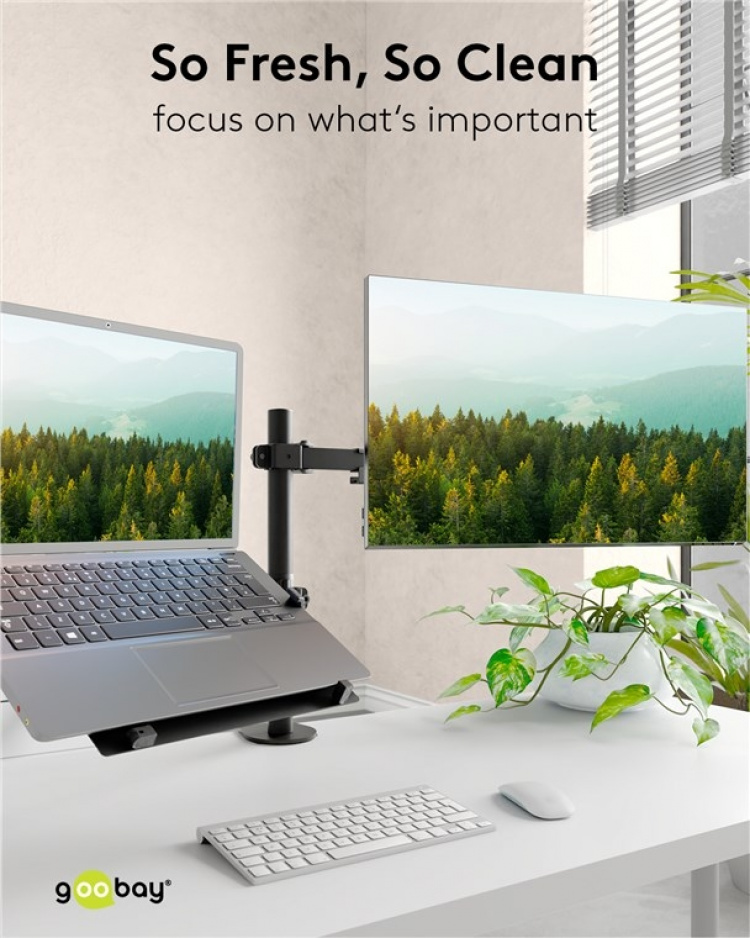 Goobay Laptop-feste for monitorarm, svart, for bærbare datamaskiner fra 10 til 15,6 tommer (25 - 40 cm), maks. 4,5 kg, for montering på en skjermbrakett Goobay Laptop-feste for monitorarm, svart, for bærbare datamaskiner fra 10 til 15,6 tommer (25 - 40 cm), maks. 4,5 kg, for montering på en skjermbrakett