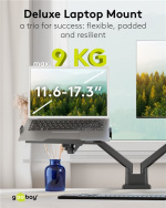 Goobay Deluxe laptop-feste for monitorarm, svart, for bærbare datamaskiner fra 11,6 til 17,3 tommer (29 - 44 cm), maks. 9 kg, for montering på en skjermbrakett
