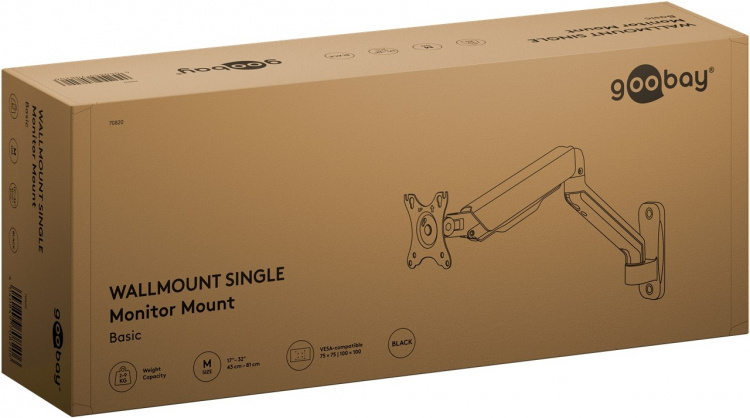 Goobay Enkelt veggfeste for skjerm, svart, for skjermer fra 17 til 32 tommer (43 - 81 cm), maks. 9 kg, for veggmontering