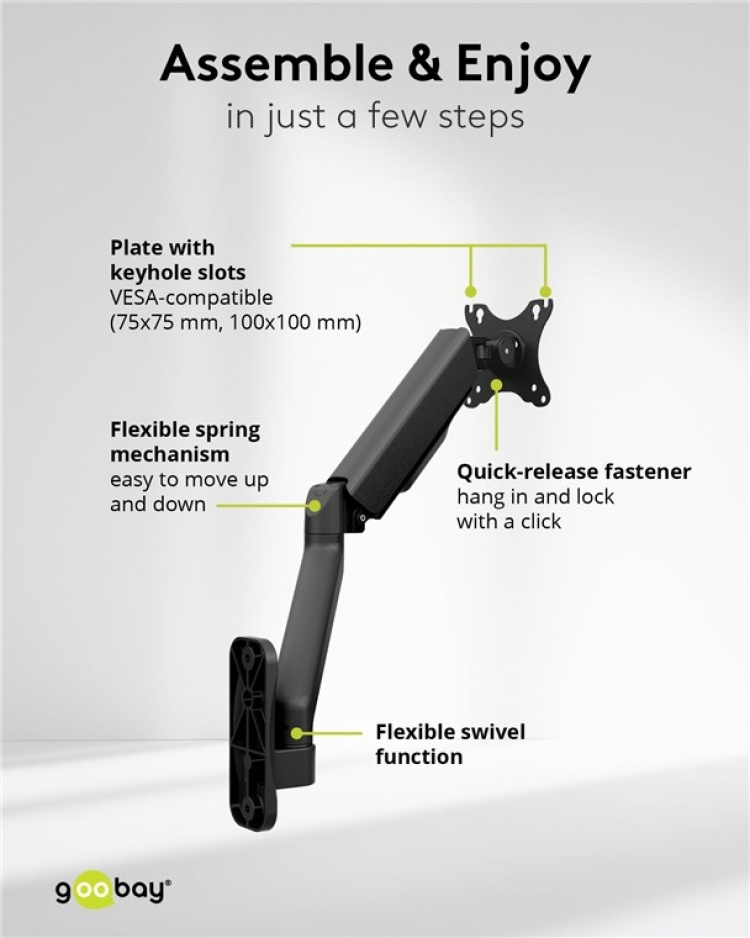Goobay Enkelt veggfeste for skjerm, svart, for skjermer fra 17 til 32 tommer (43 - 81 cm), maks. 9 kg, for veggmontering