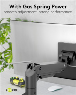 Goobay Enkelt skjermfeste Gaming med gassfjær, svart for XL-skjermer fra 17 til 49 tommer (43 - 124 cm), maks. 20 kg, kraftig feste for tunge gaming- og buede skjermer, enkel snap-in-montering av armene