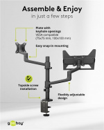Goobay Deluxe skjermfeste med arm for bærbar PC, svart arbeidsstasjon for skjermer fra 17 til 32 tommer (43 - 81 cm) pluss en bærbar PC, skjerm maks. 8 kg/laptop 5 kg