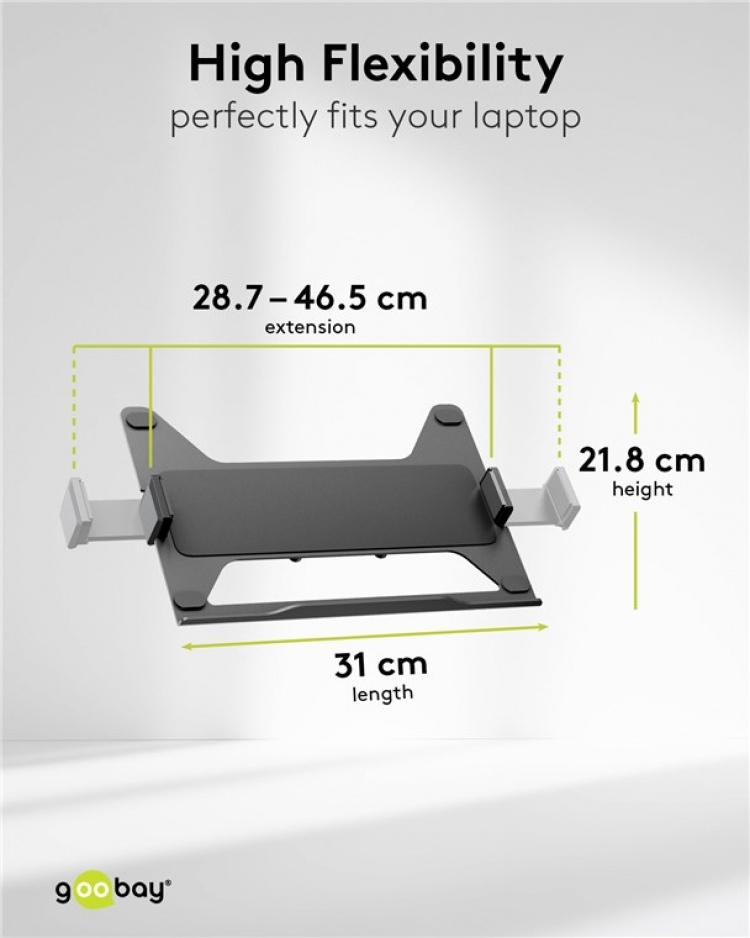 Goobay Deluxe skjermfeste med arm for bærbar PC, svart arbeidsstasjon for skjermer fra 17 til 32 tommer (43 - 81 cm) pluss en bærbar PC, skjerm maks. 8 kg/laptop 5 kg