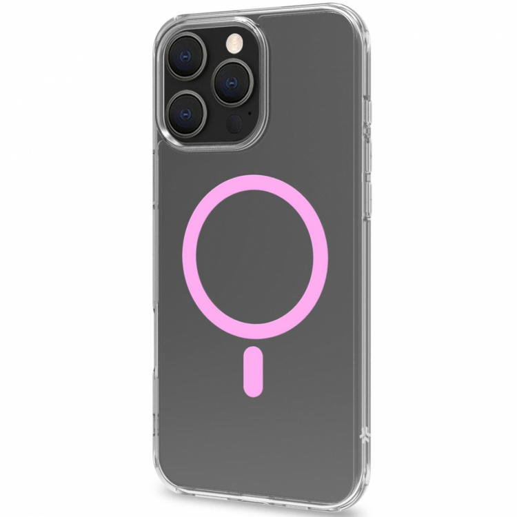Celly Gelskinmag Magnetisk deksel MagSafe iPhone 16 Pro Max Transparent + Rosa Celly Gelskinmag Magnetisk deksel MagSafe iPhone 16 Pro Max Transparent + Rosa