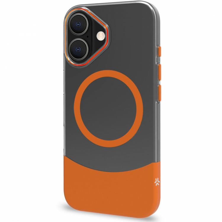 Celly Magdual MagSafe-kompatibelt skall iPhone 16 Orange + Transparent