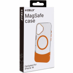 Celly Magdual MagSafe-kompatibelt skall iPhone 16 Orange + Transparent